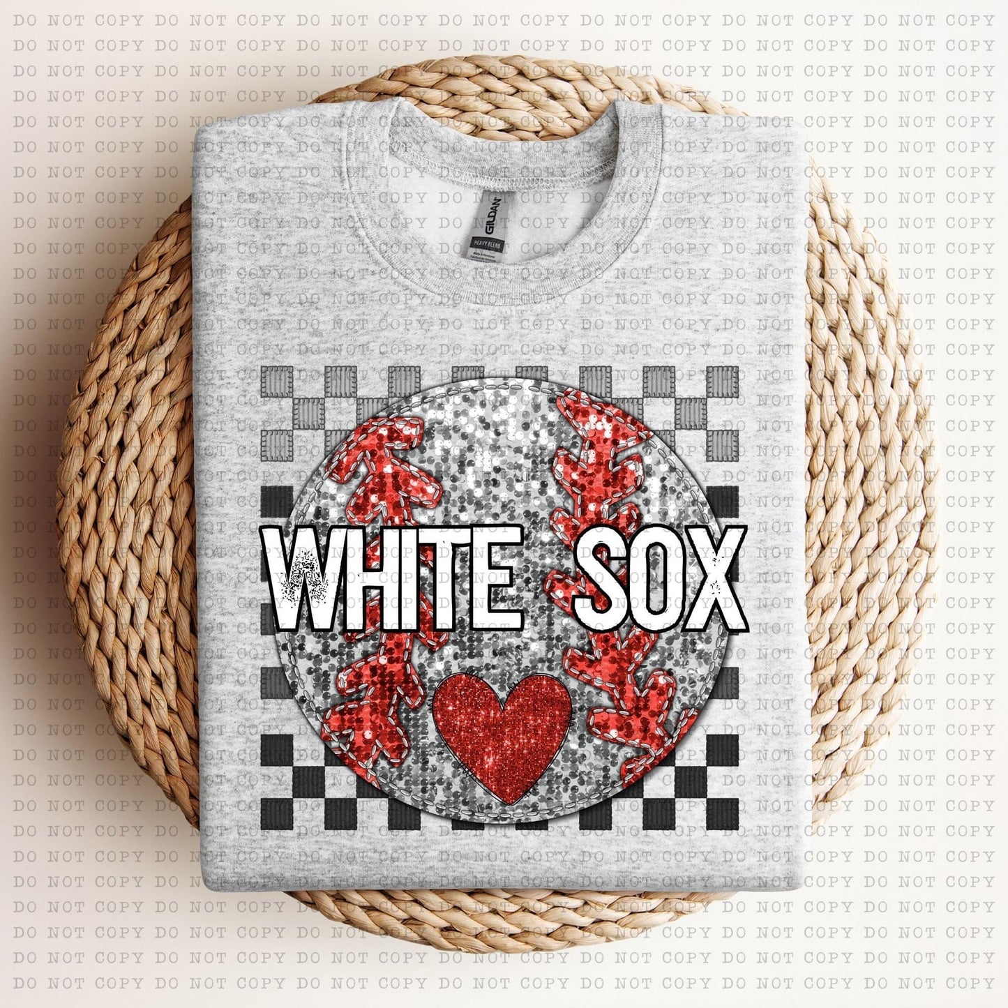 Baseball Mascots Faux Embroidery Checkered Sequins -DTF