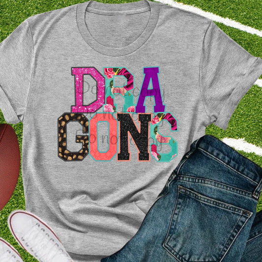 Dragons faux appliqué words-DTF