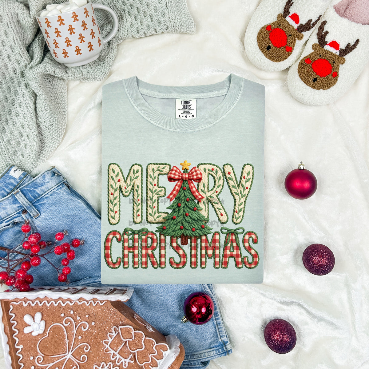 Merry Christmas faux stitch- DTF