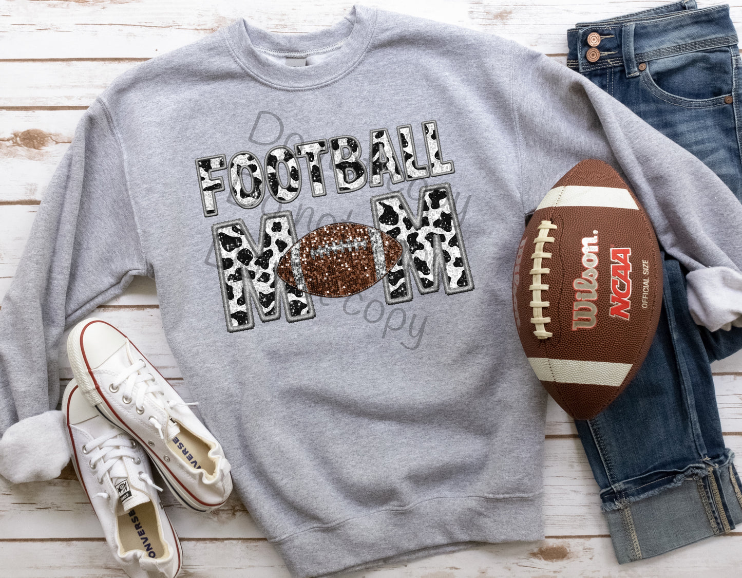 Cow print grey stitch sequin Football mom-DTF