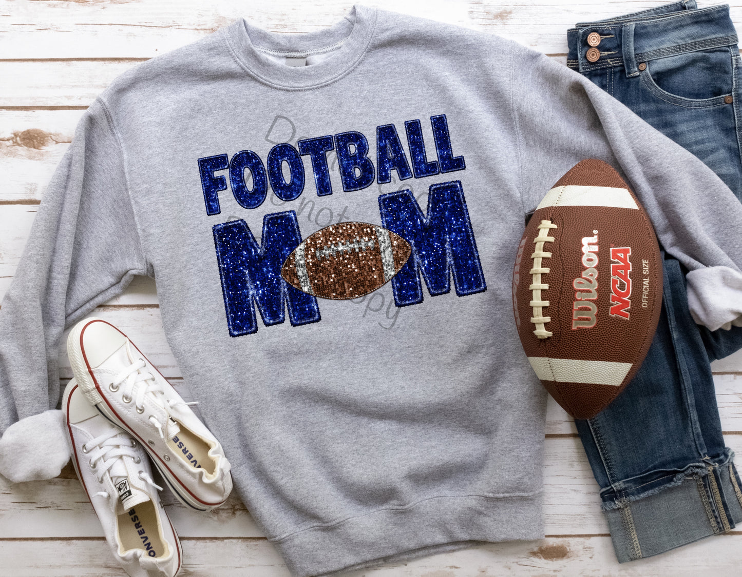 Navy blue sequin football mom-DTF