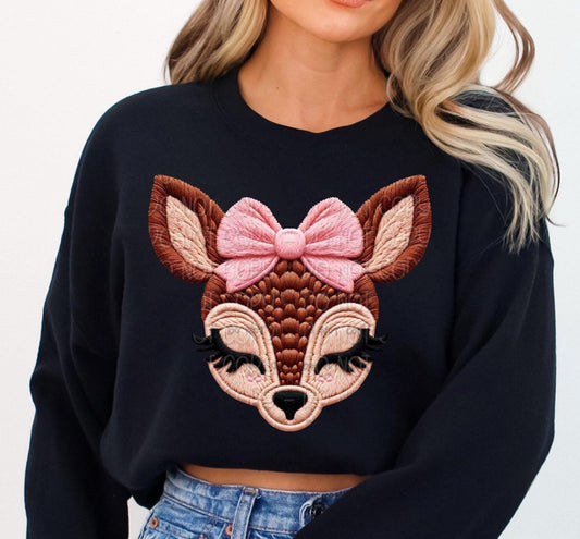 Doe deer with pink bow-DTF&UV