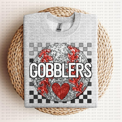 Baseball Mascots Faux Embroidery Checkered Sequins -DTF