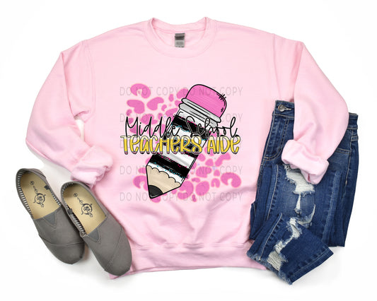 Middle School Teachers Aide Pencil With Leopard Background -DTF