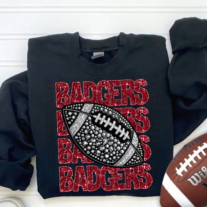 Football Stacked Mascots faux sequin (ALL MASCOTS LISTED IN THIS LISTING-DROPDOWN)-DTF