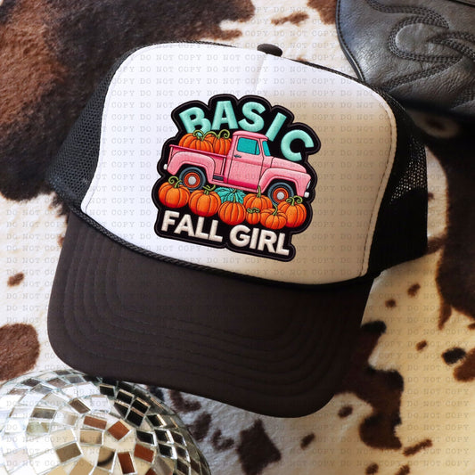 Basic Fall Girl Trucker Faux Hat Patch -DTF