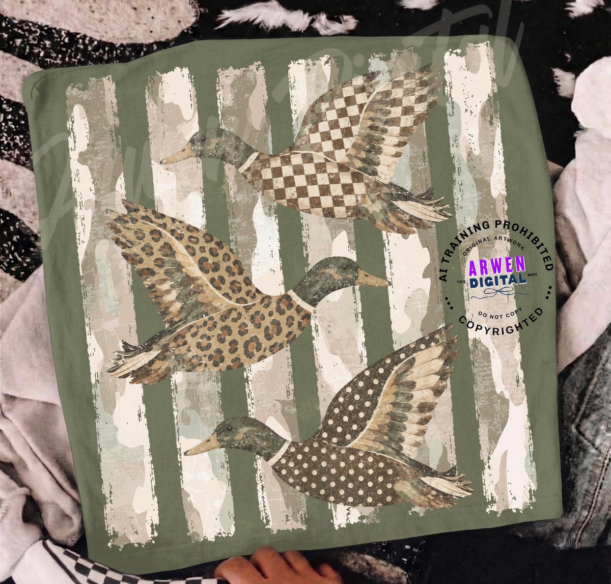 Camo stripes Patterned Ducks -DTF