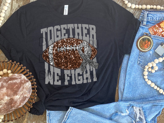 Together we fight silver football sequin silver ribbon-DTF