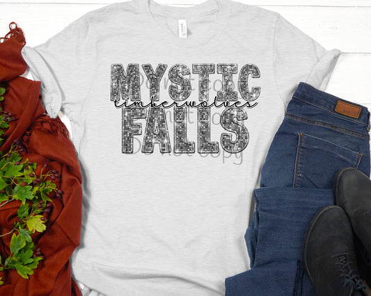 Mystic falls silver sequin timberwolves -DTF