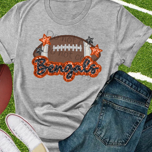 Bengals stars sequin football-DTF