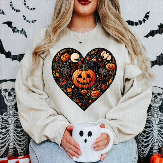 BLACK Halloween FAUX EMBROIDERY HEART-DTF