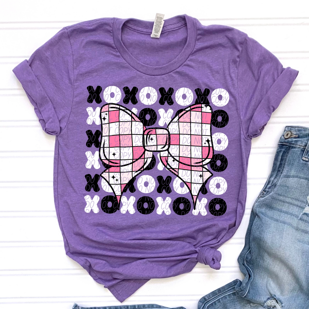 BW XO STACKED PINK CHECKER BOW.-dtf