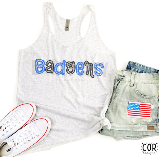 Badgers Blue & Black W Wht - DTF