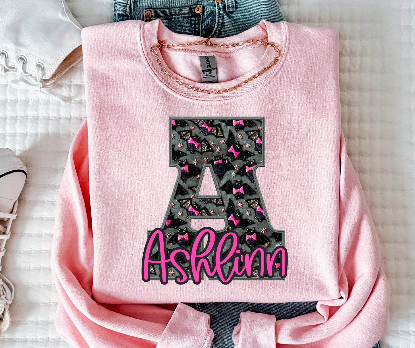 Bats and Bows- SCRIPT CUSTOM (ANY NAME, ANY MASCOT)-DTF&UV