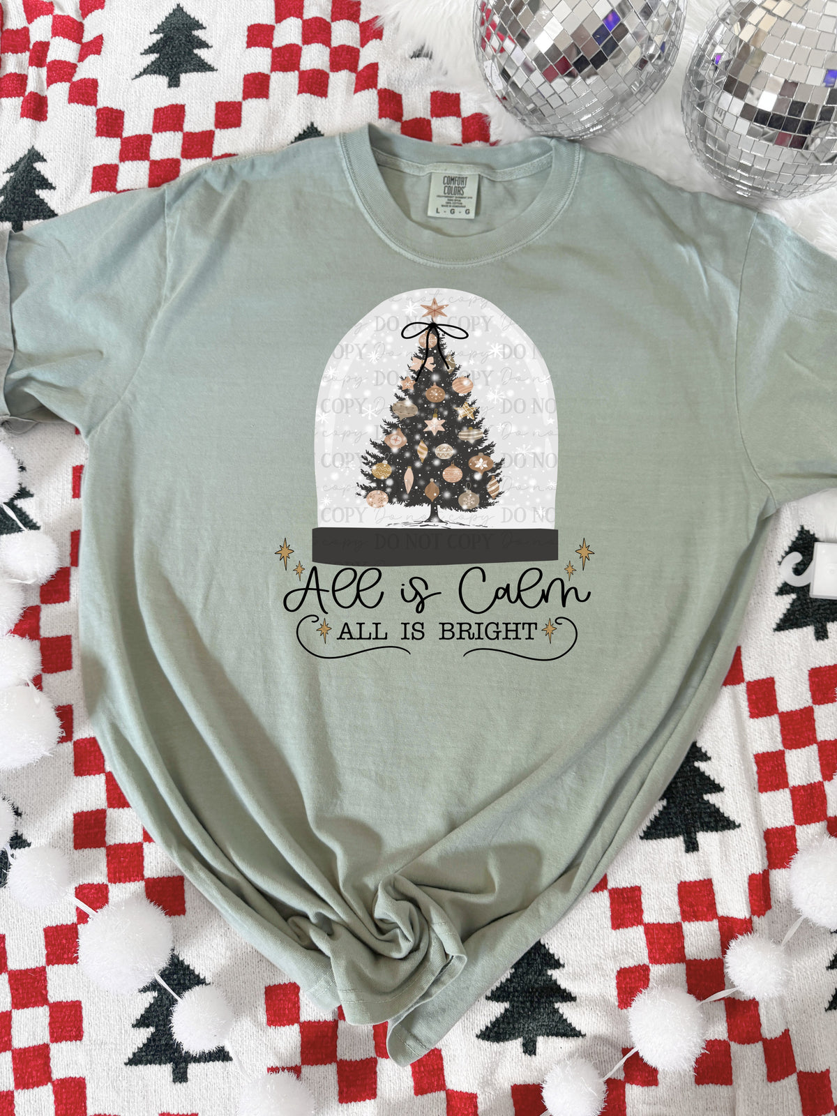 All is calm all is bright Christmas tree snow globe-DTF