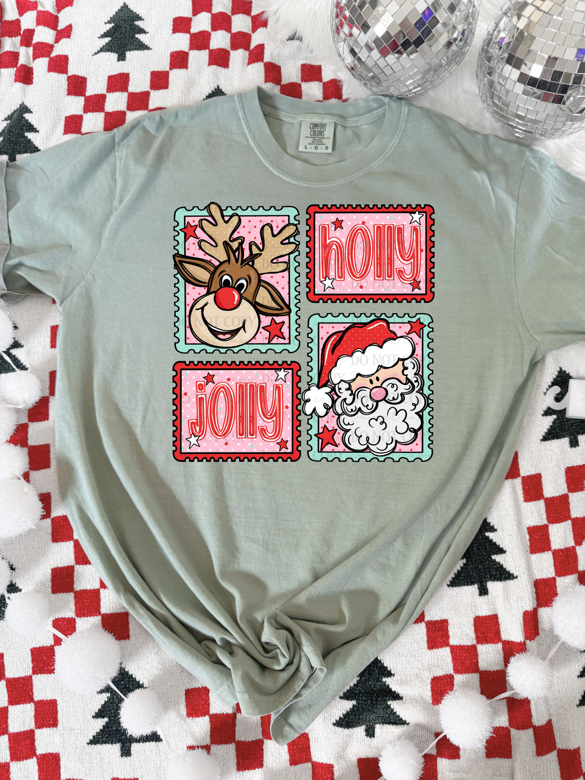Holly Jolly Reindeer Santa Stamps-DTF