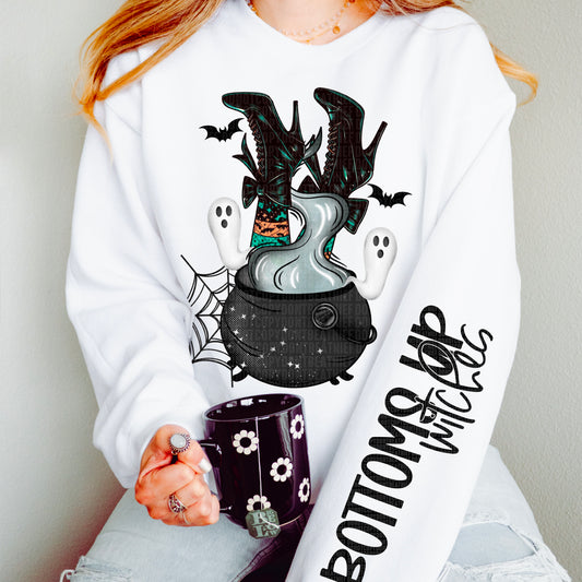 Bottoms up witches 1 (FRONT OF SHIRT & 1-SLEEVE COMBO)-DTF