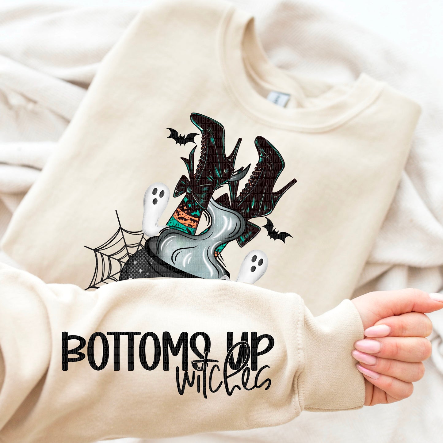 Bottoms up witches 1 (FRONT OF SHIRT & 1-SLEEVE COMBO)-DTF