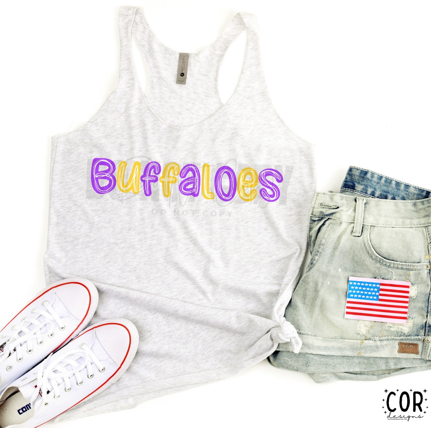 Buffaloes Purple & Yellow W Wht - DTF