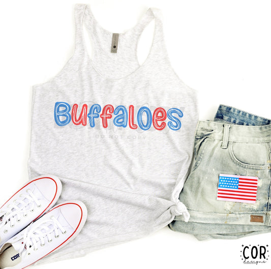 Buffaloes Red & Blue W Wht - DTF