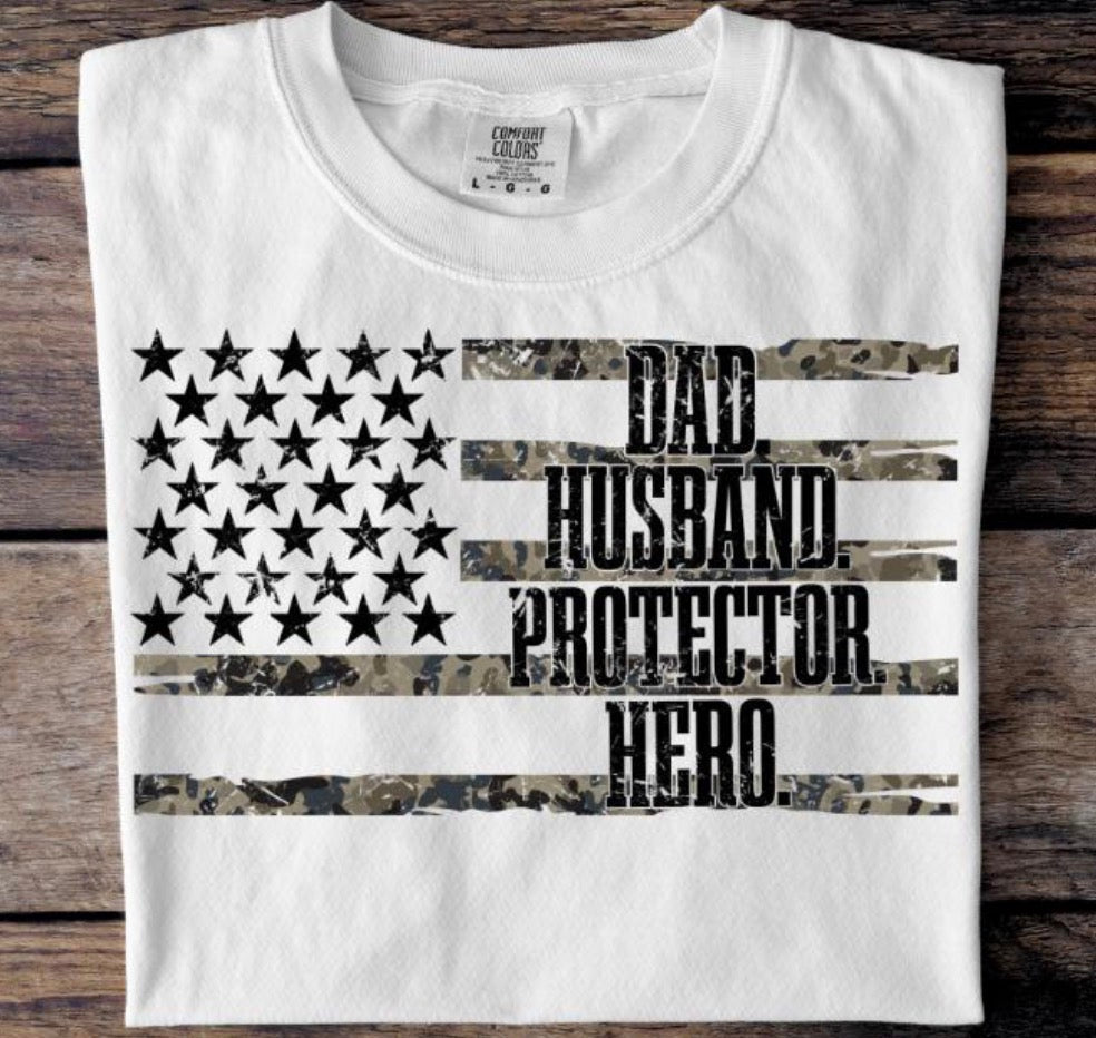 Dad Husband protector Hero camo flag- DTF DEAL(Closes 6/7 @12p CST)