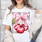 Cherry With Pink Bow Checkered - DTF