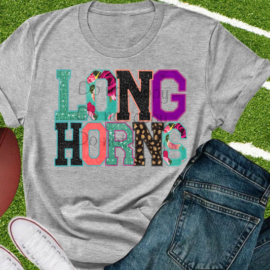 Longhorns faux appliqué words-DTF