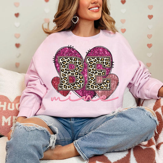 Be Mine Gold Leopard Faux Embroidery Hearts DTF