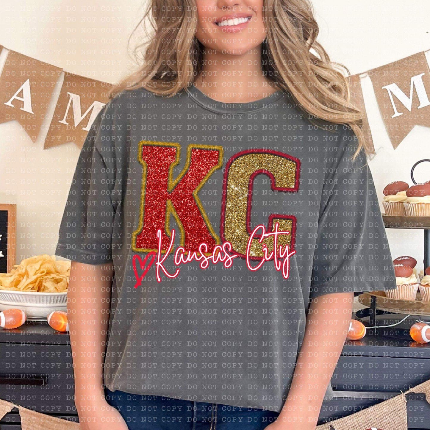Kansas City Faux Embroidery Sequin With Heart - DTF