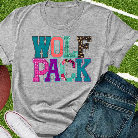 Wolf pack faux appliqué words-DTF