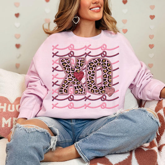 XO Pink Leopard Faux Embroidery Stacked DTF