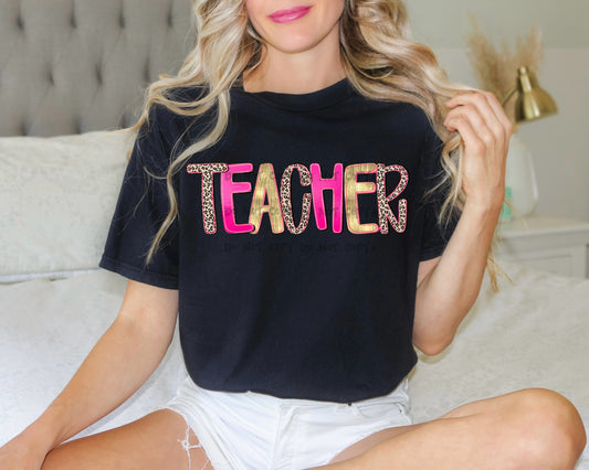 Teacher leopard gold and pink-DTF&UV