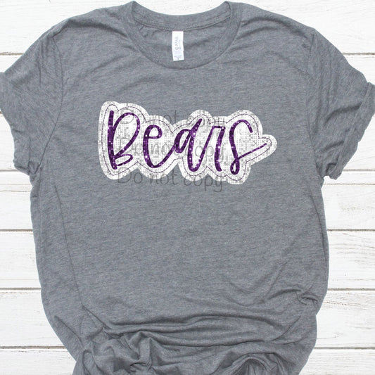 Bears white silver purple sequin-DTF
