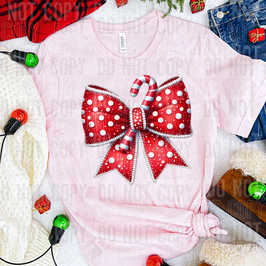 CANDY CANE COQUETTE BOW-DTF