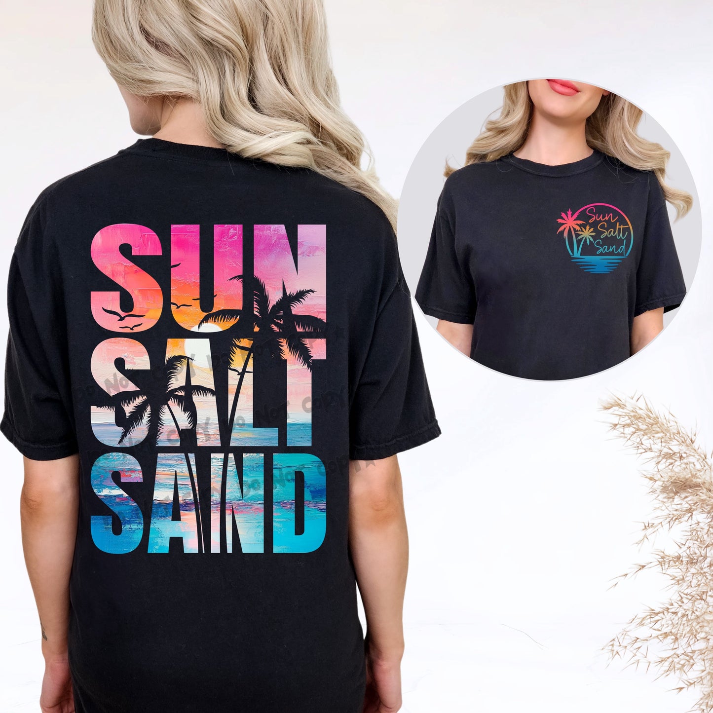 SUN SALT SAND scenery in letters-(Back) - DTF
