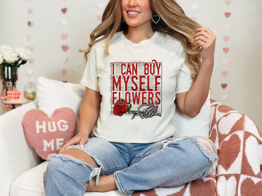 I Can Buy Myself Flowers Distressed Background Red DTF