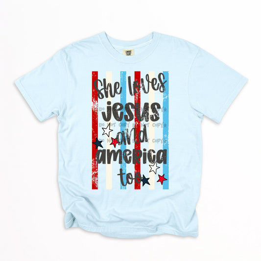 She loves Jesus and America too
Stripes- DTF&UV