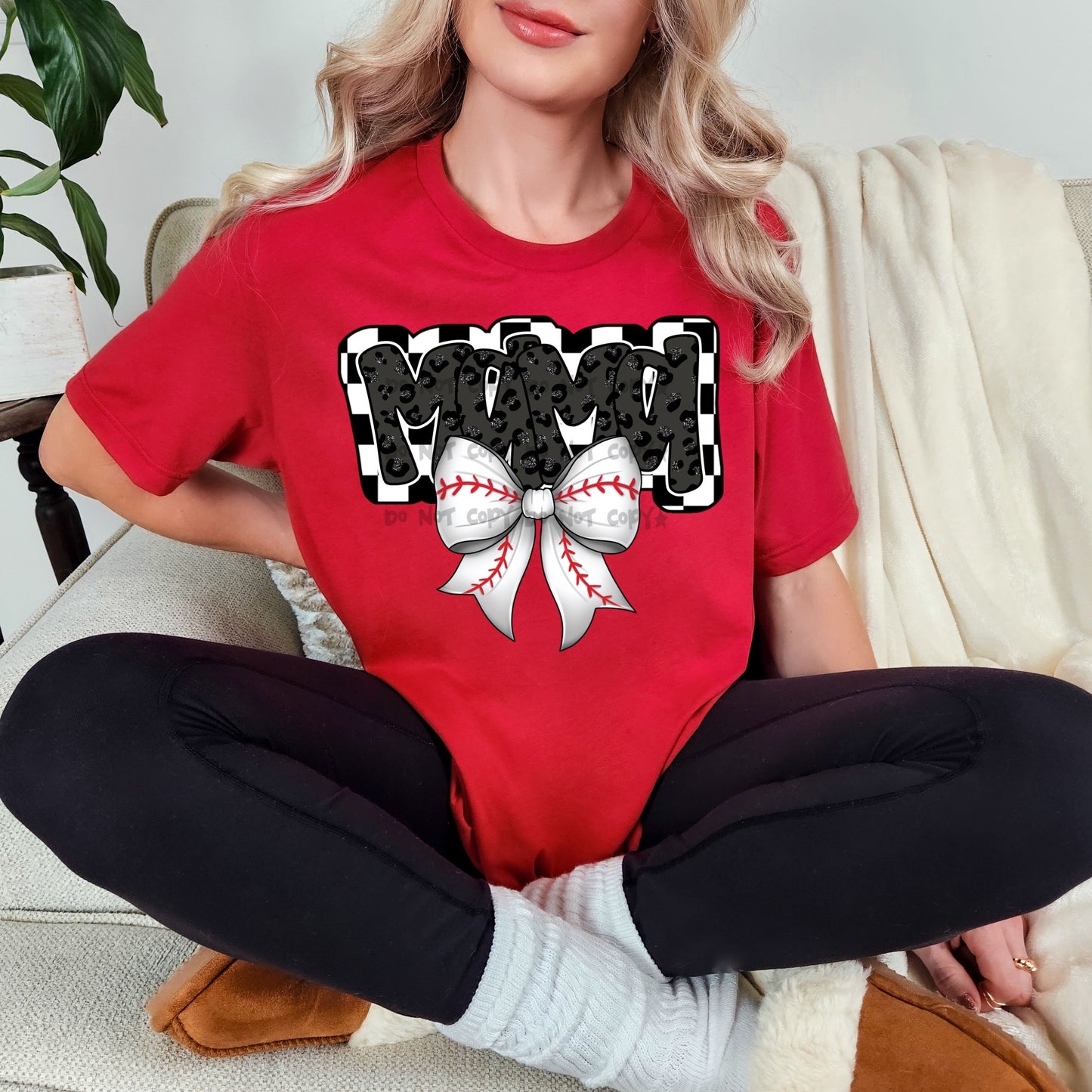 Mama checkered back baseball bow-DTF