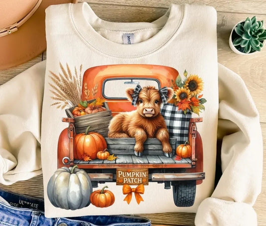 Fall pumpkin patch truck with cow-DTF&UV