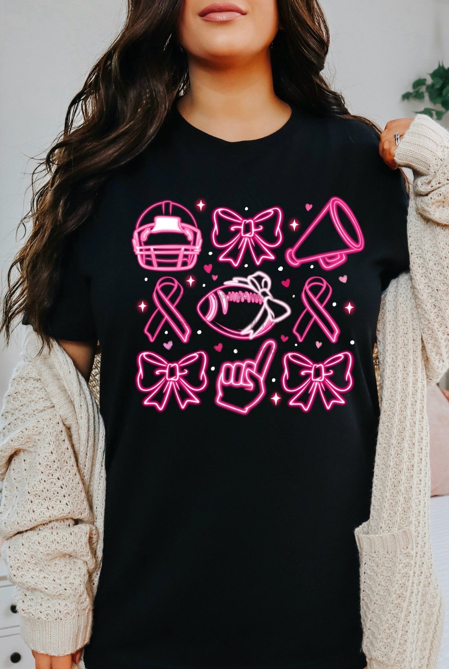 Neon pink football breast cancer collage-DTF
