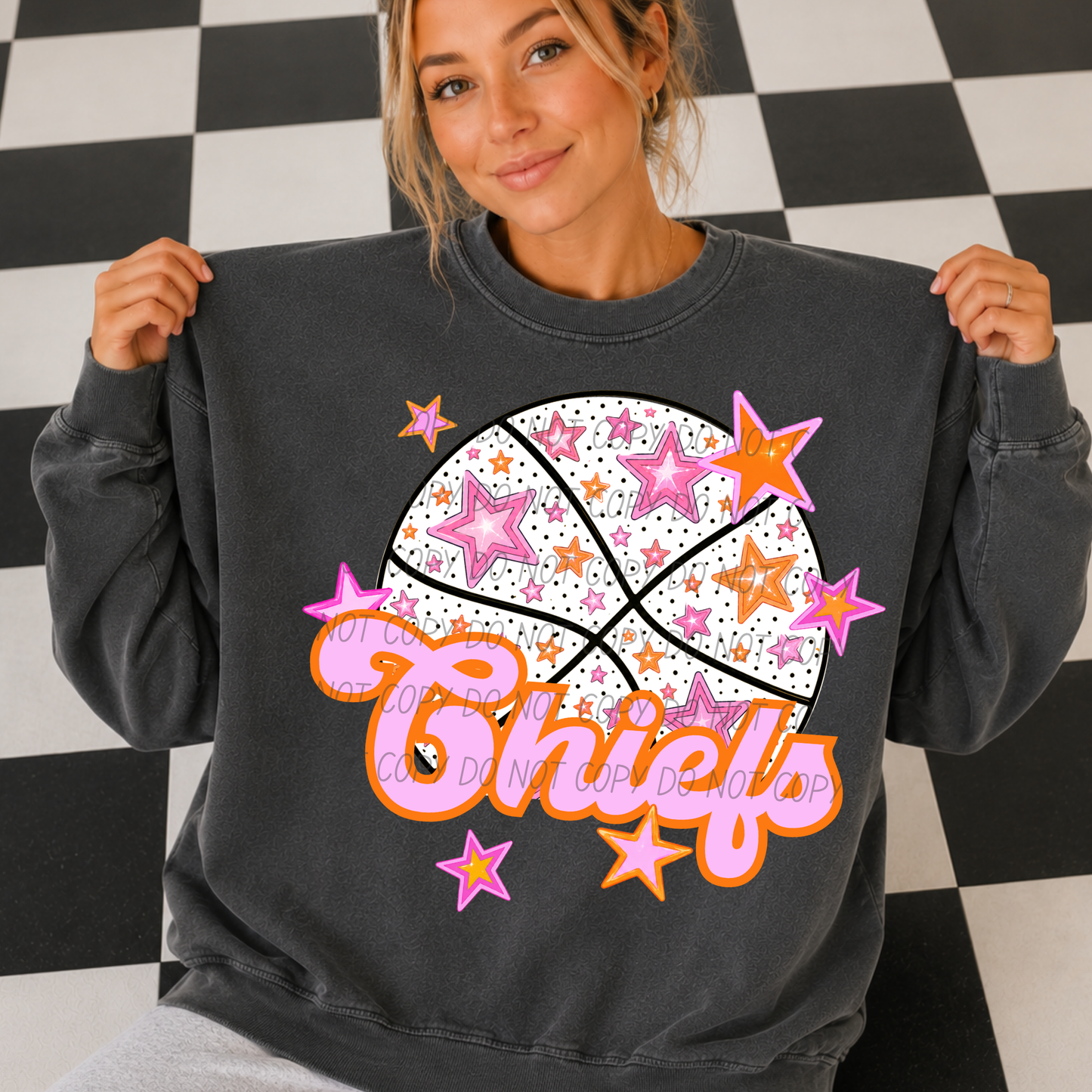 Basketball Pink Orange Stars Mascot (Dropdown)- DTF&UV