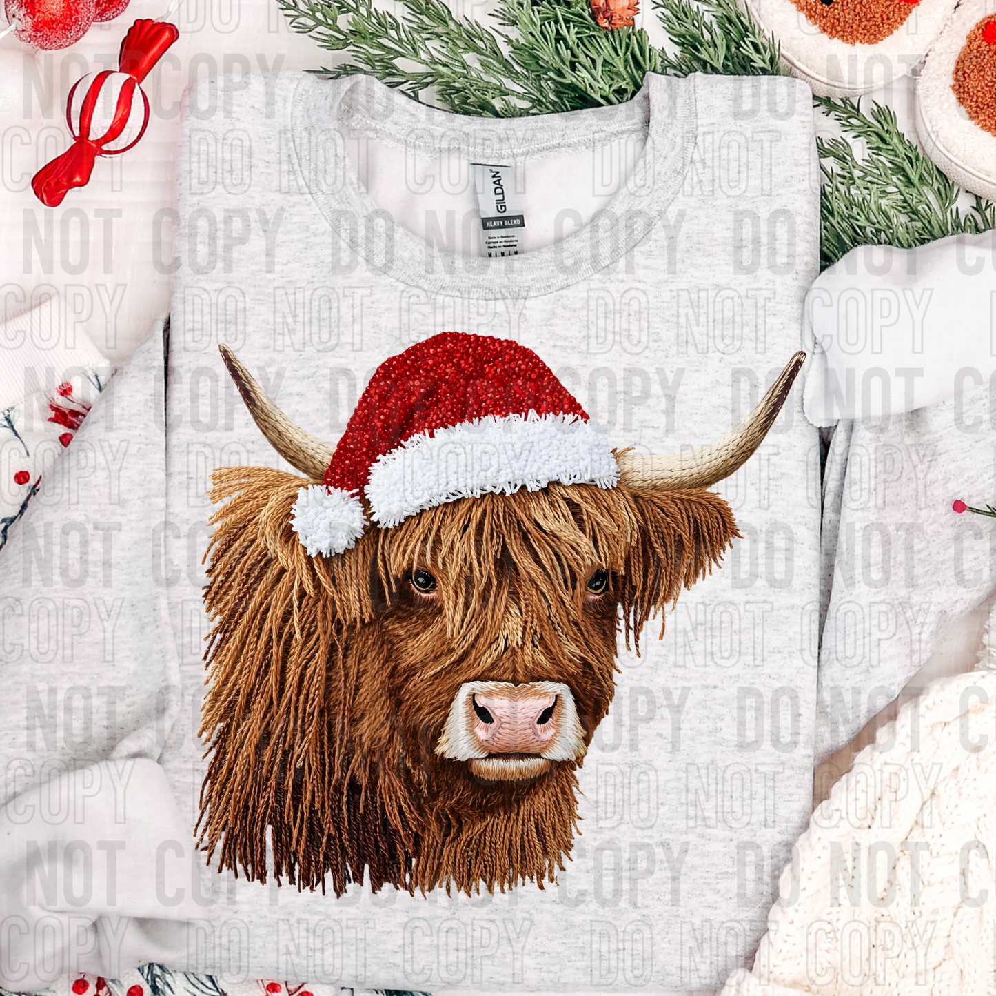 CHRISTMAS HIGHLAND COW FAUX YARN -DTF&UV