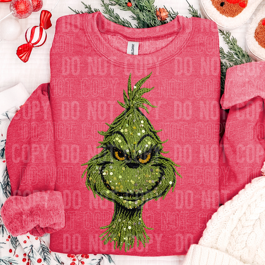 CHRISTMAS YARN SEQUINS GREEN FACE-DTF&UV