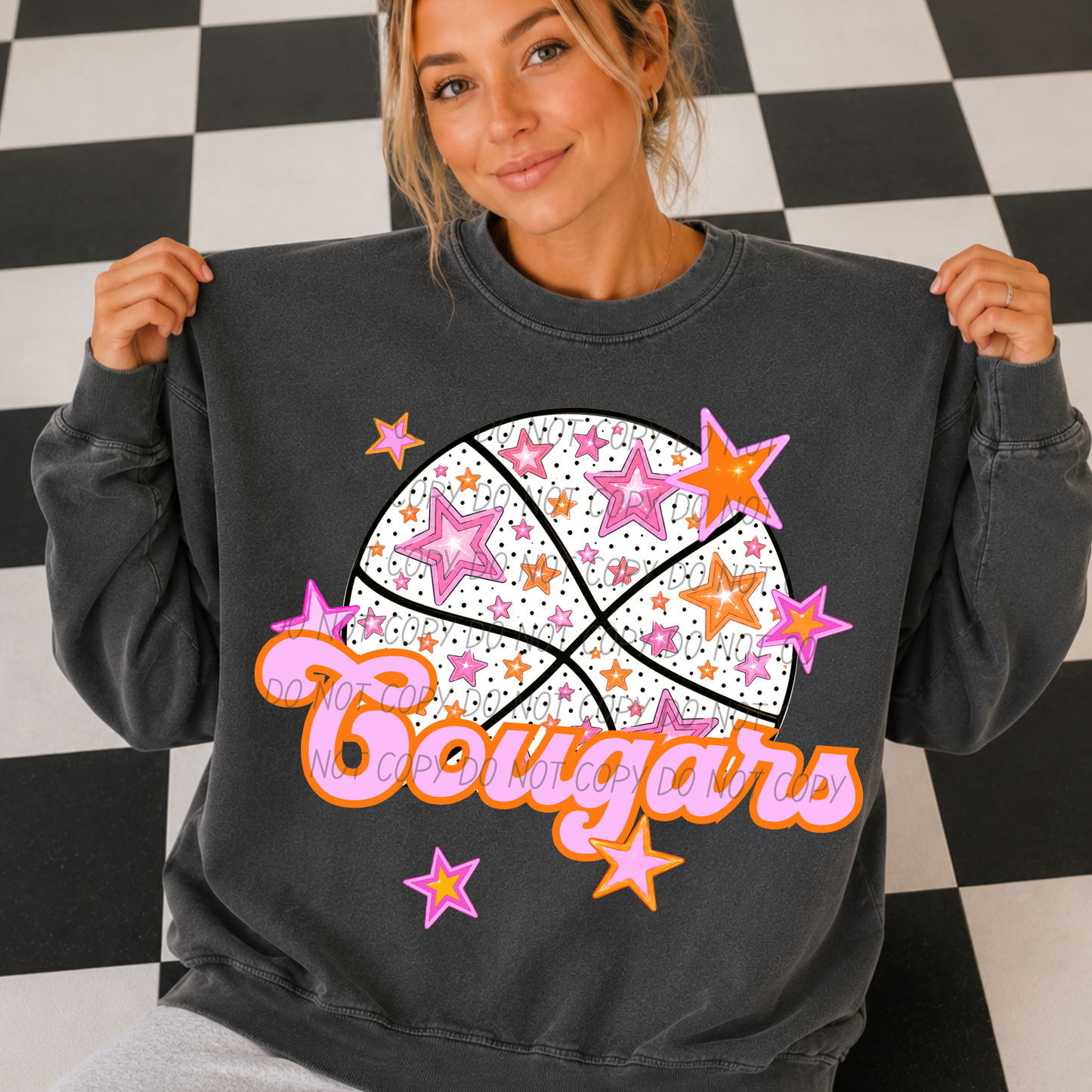 Basketball Pink Orange Stars Mascot (Dropdown)- DTF&UV