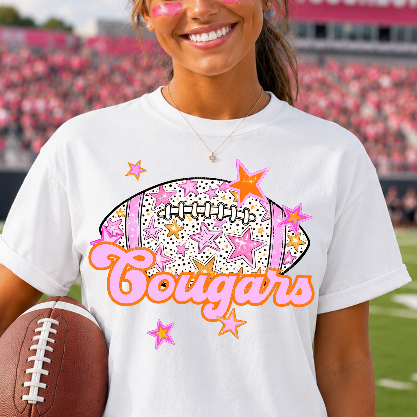 Football Pink Orange Stars Mascot (Dropdown)- DTF&UV