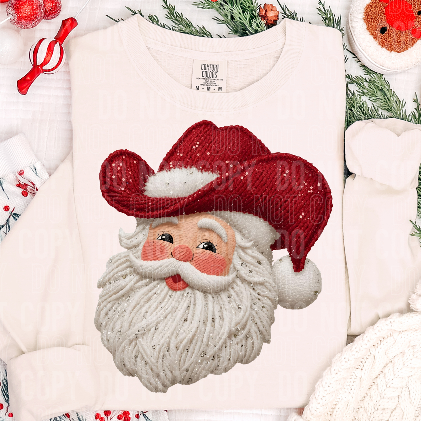SANTA COWBOY HAT FAUX YARN  -DTF&UV