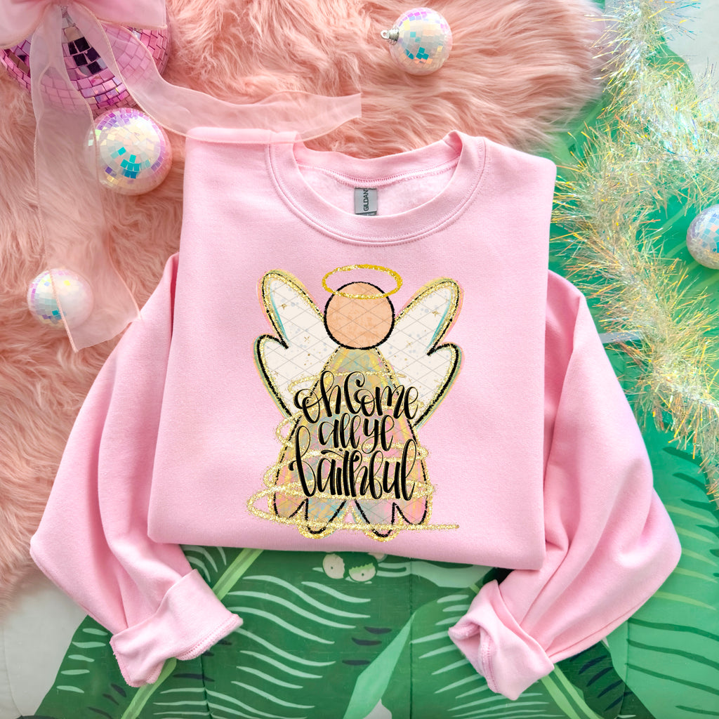 Oh Come all ye faithful Angel faux glitter -DTF&UV