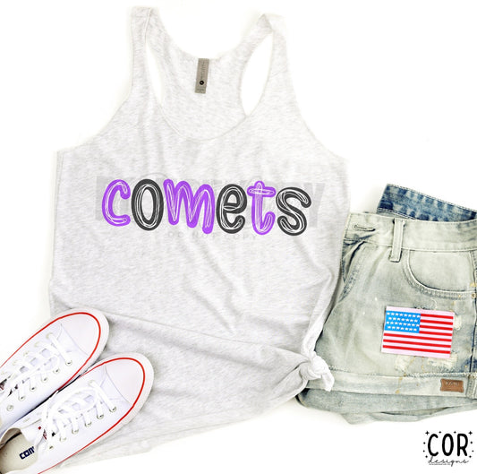 Comets Purple & Black W Wht - DTF