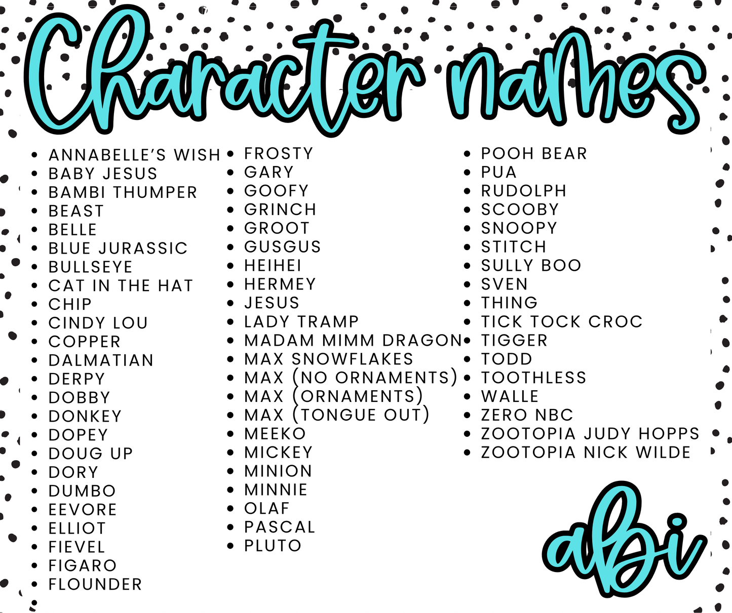 Boop Characters (DROPDOWN NAMES)-DTF&UV