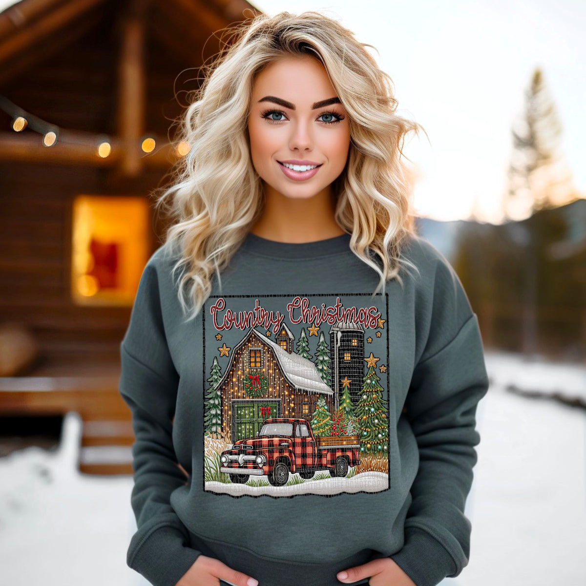 CountryChristmas plaid truck- DTF